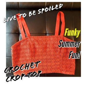 Live to be Spoiled Crochet Crop Top Orange Sz XXL